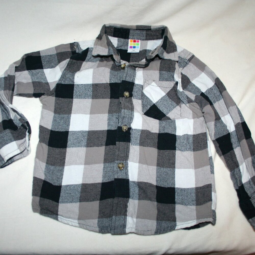 BOYS 5T FLANNEL SHIRT LONG SLEEVE CHECKERED BUTTON-DOWN TOP LAYER WARM PLAID